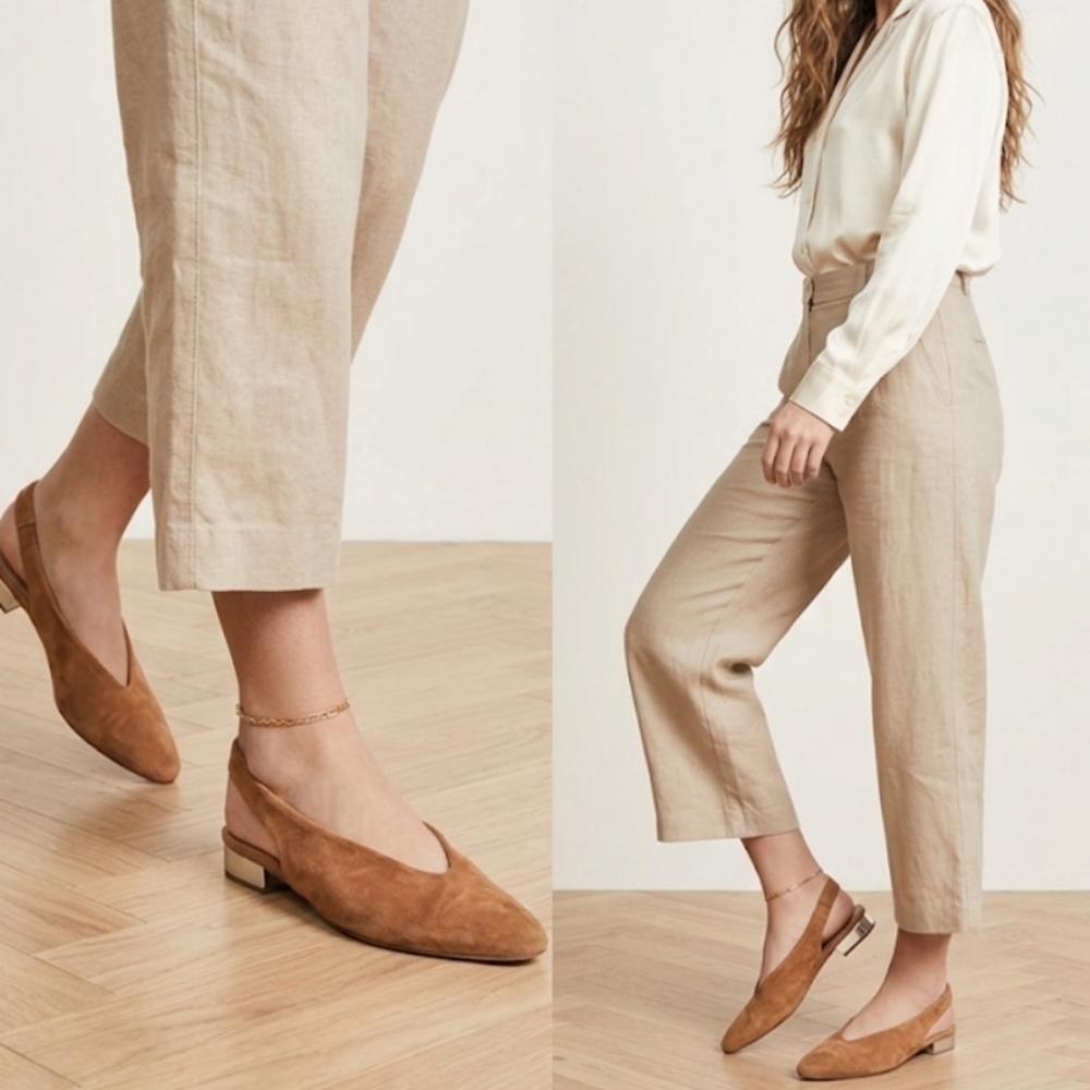 Beautiful Suede Slingback Flat in Brown - Women Shoes EU 40